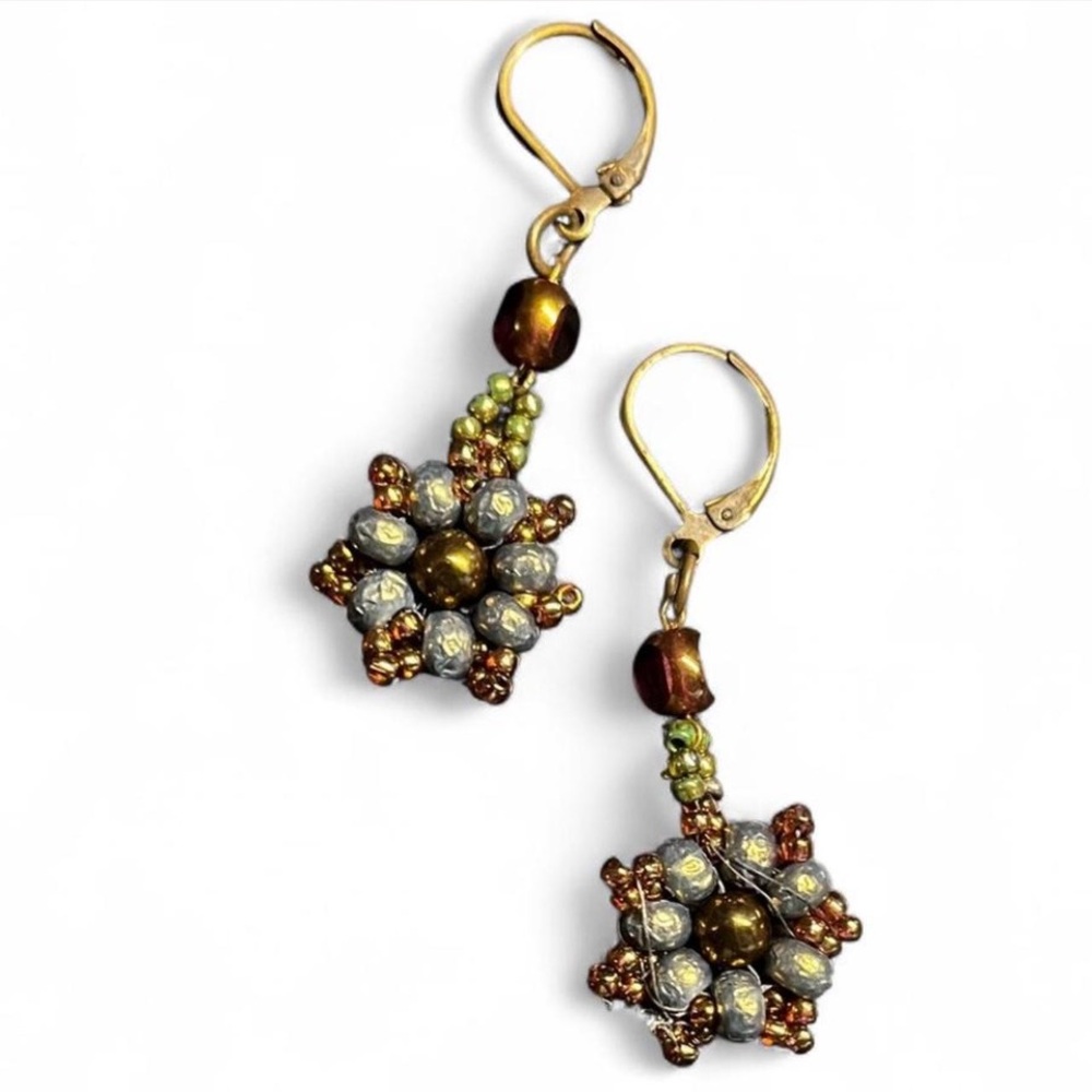 Vintage Artisan Breaded Flower Earrings